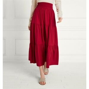 NWT Hill House The Florence Nap Skirt Victorian Red Tiered Maxi Smocked - Large
